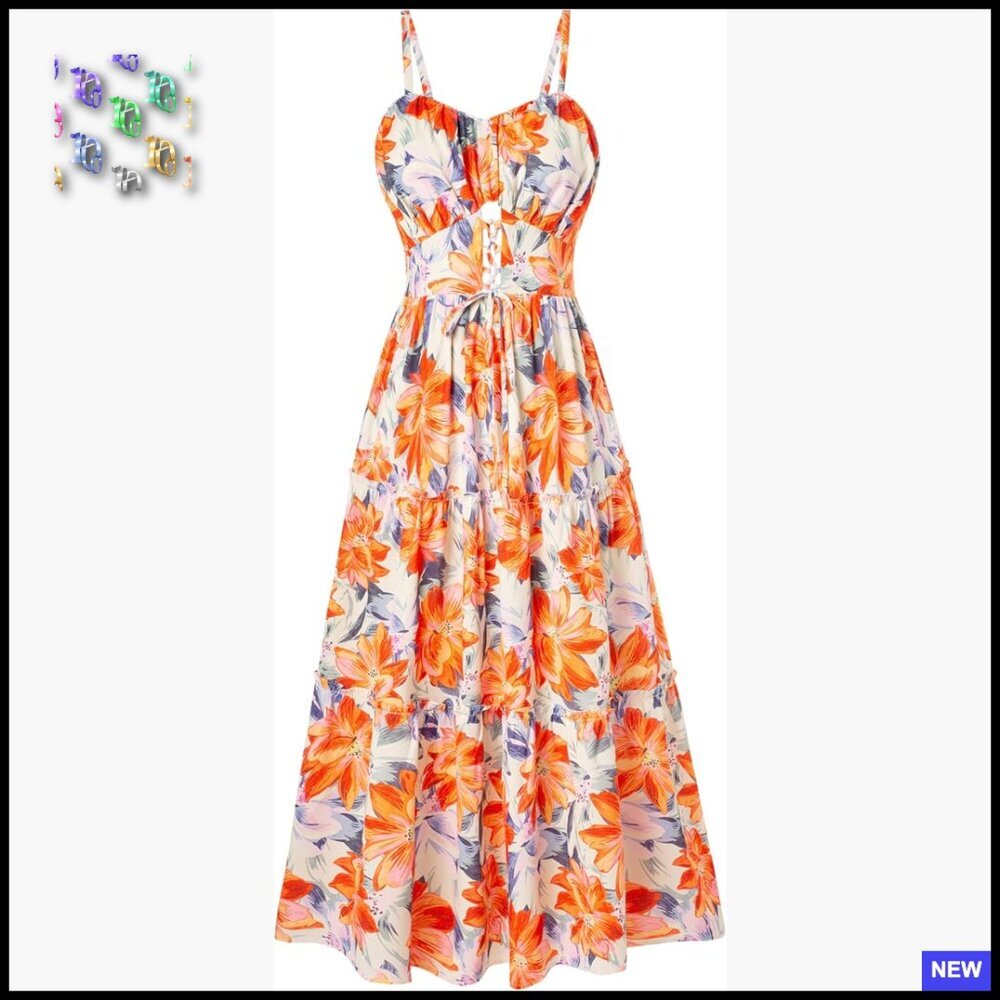 Floral Maxi Dress Boho Chic Summer Casual Spaghetti Strap Tiered Hem with